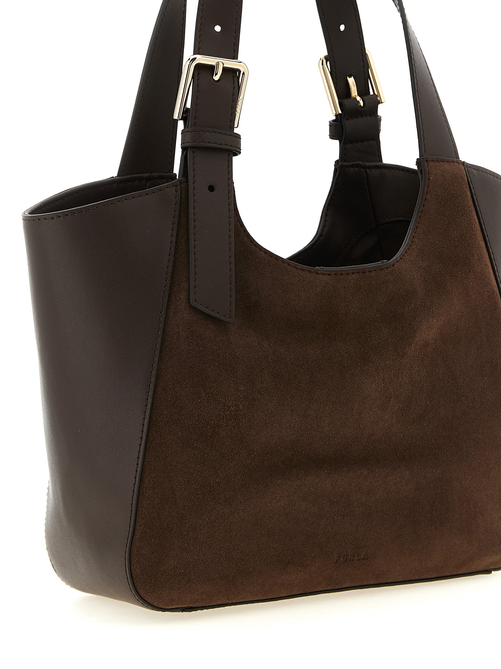 Furla Dark Brown Calfskin Suede Tote Bag