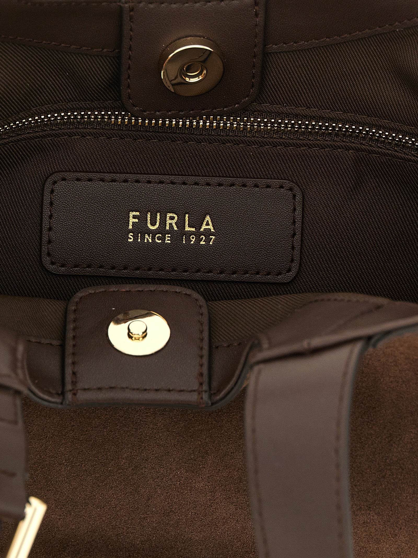 Furla Dark Brown Calfskin Suede Tote Bag