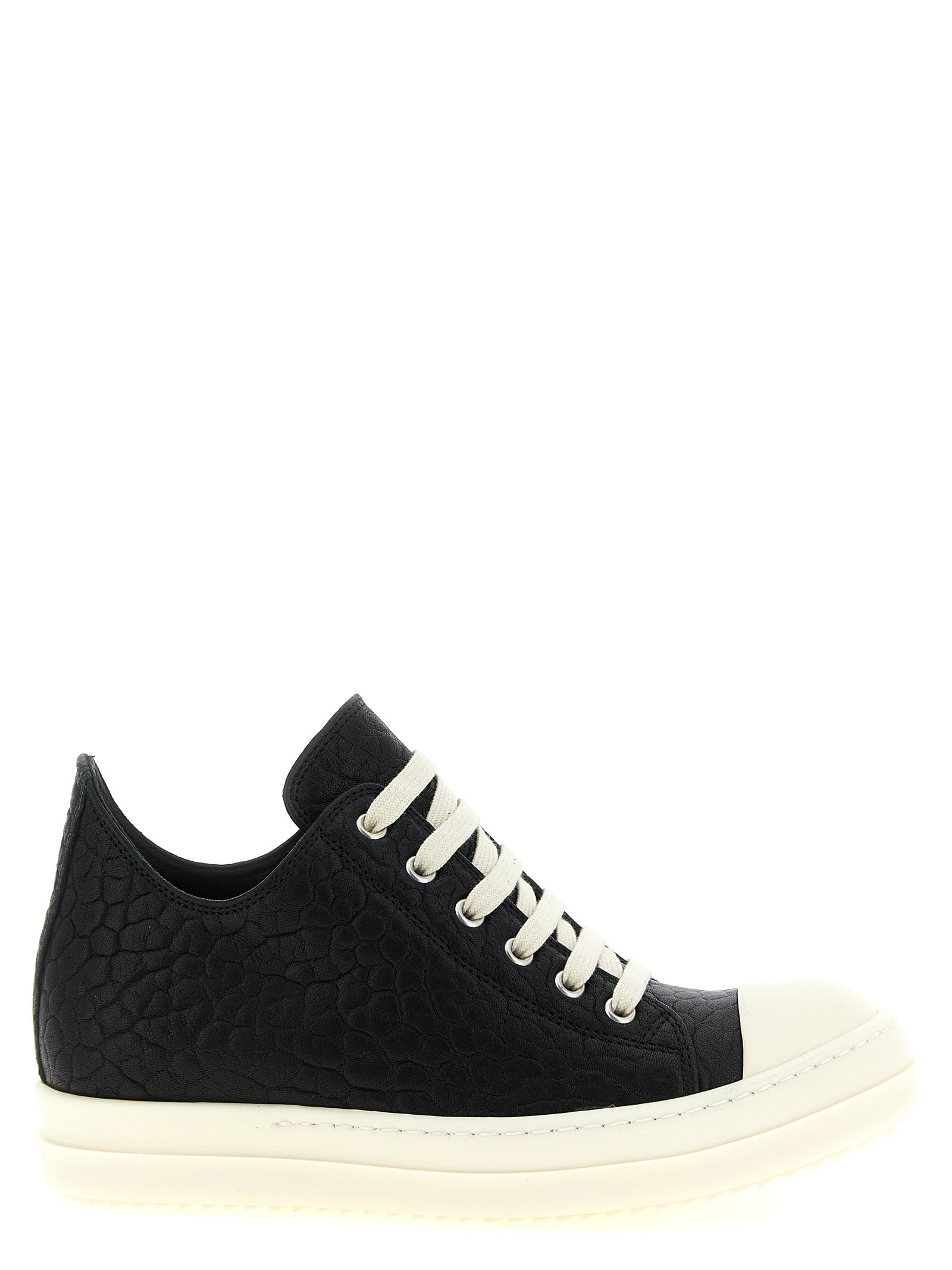 Rick Owens White/Black Lamb Leather Low Top Sneakers