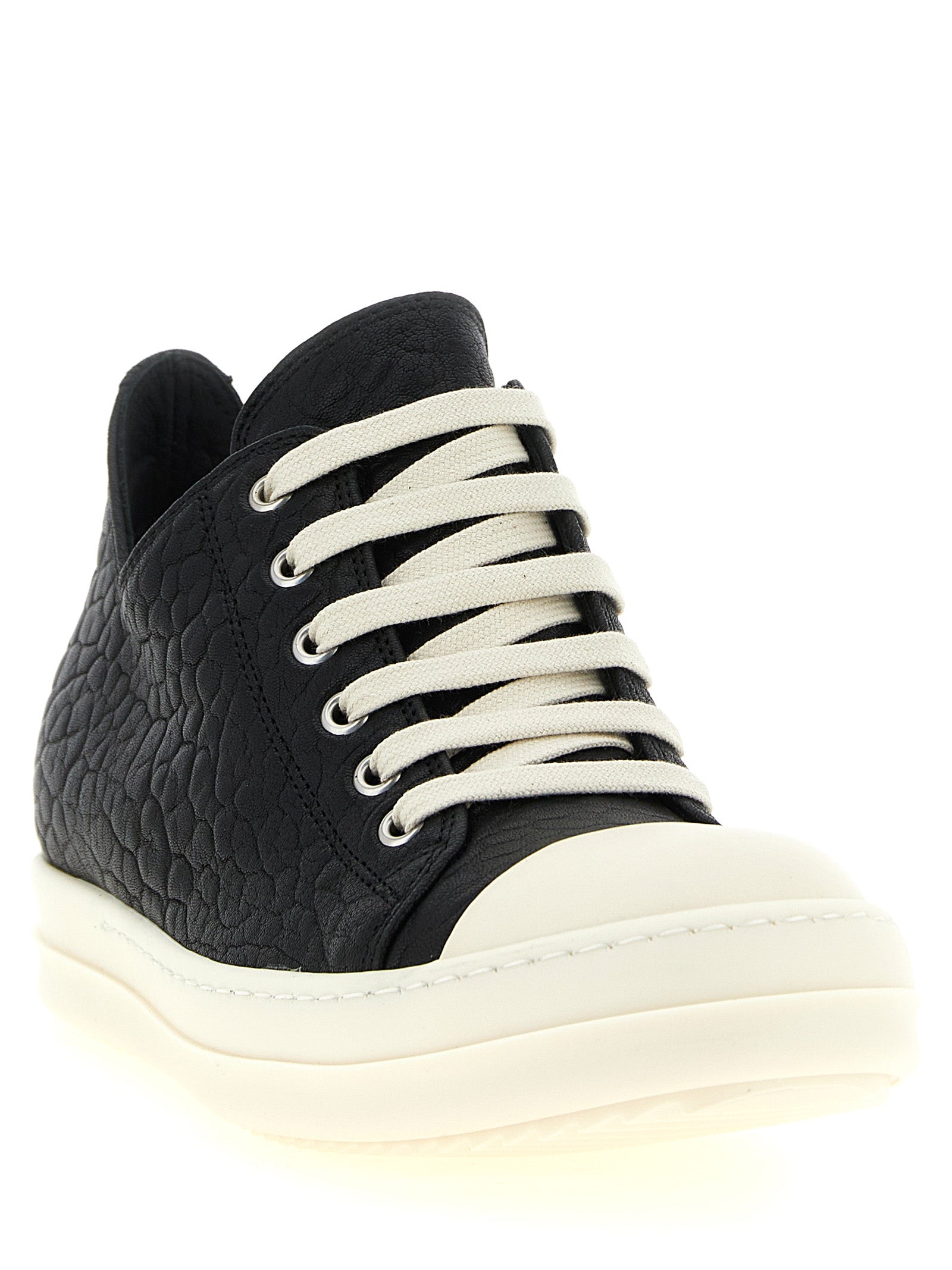Rick Owens White/Black Lamb Leather Low Top Sneakers