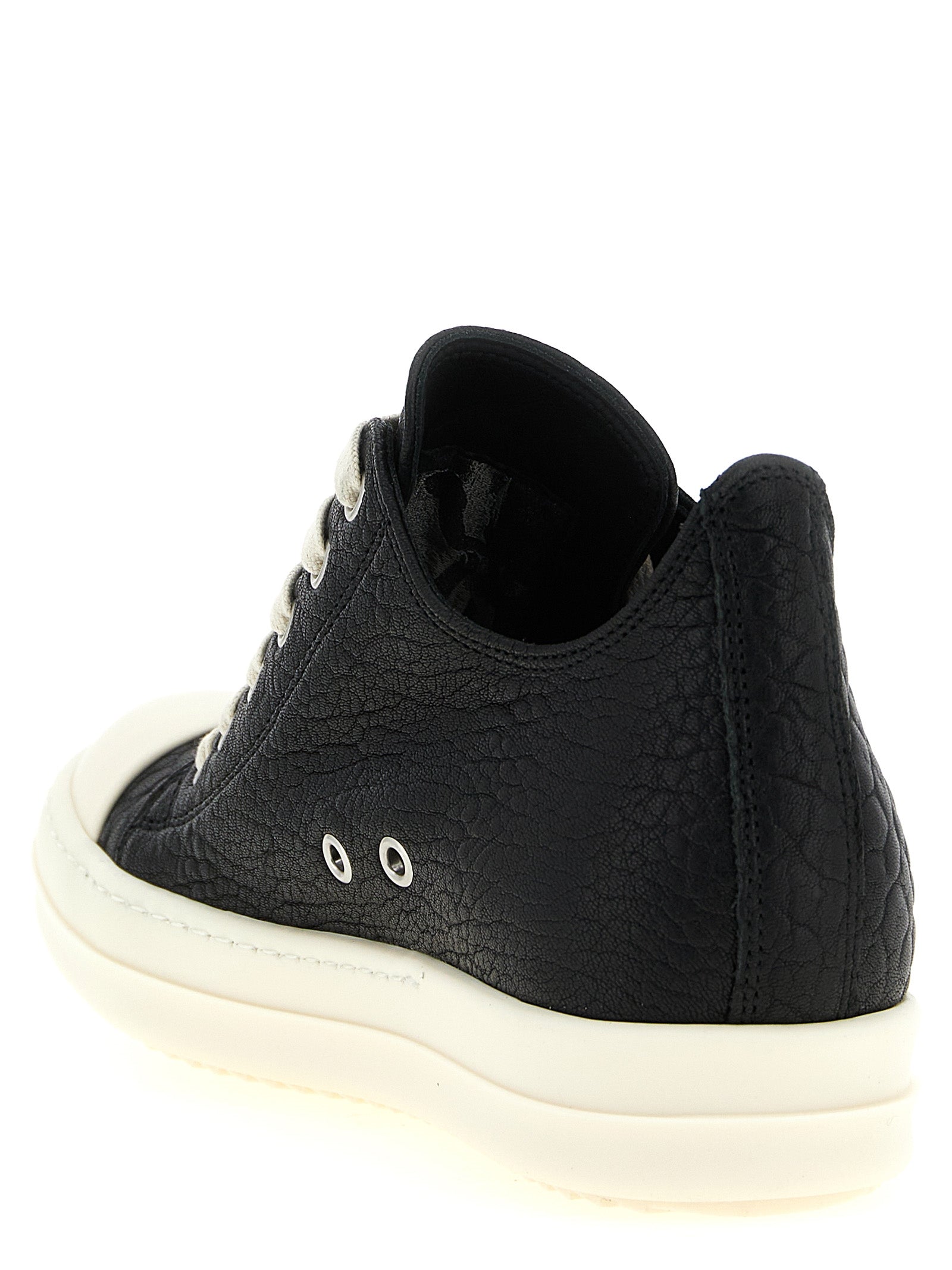 Rick Owens White/Black Lamb Leather Low Top Sneakers
