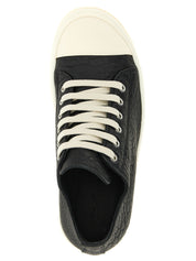 Rick Owens White/Black Lamb Leather Low Top Sneakers