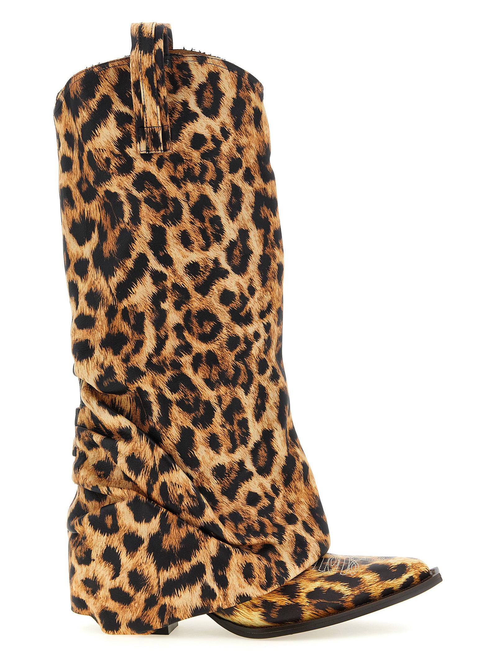 R13 Brown Leopard Print Cowhide Mid Cowboy Boots