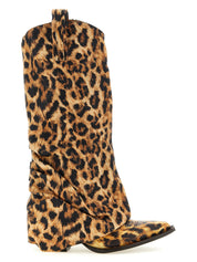 R13 Brown Leopard Print Cowhide Mid Cowboy Boots