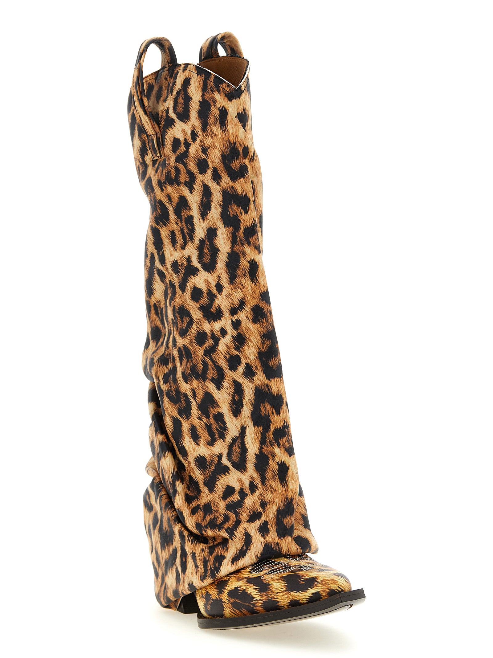 R13 Brown Leopard Print Cowhide Mid Cowboy Boots