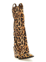 R13 Brown Leopard Print Cowhide Mid Cowboy Boots