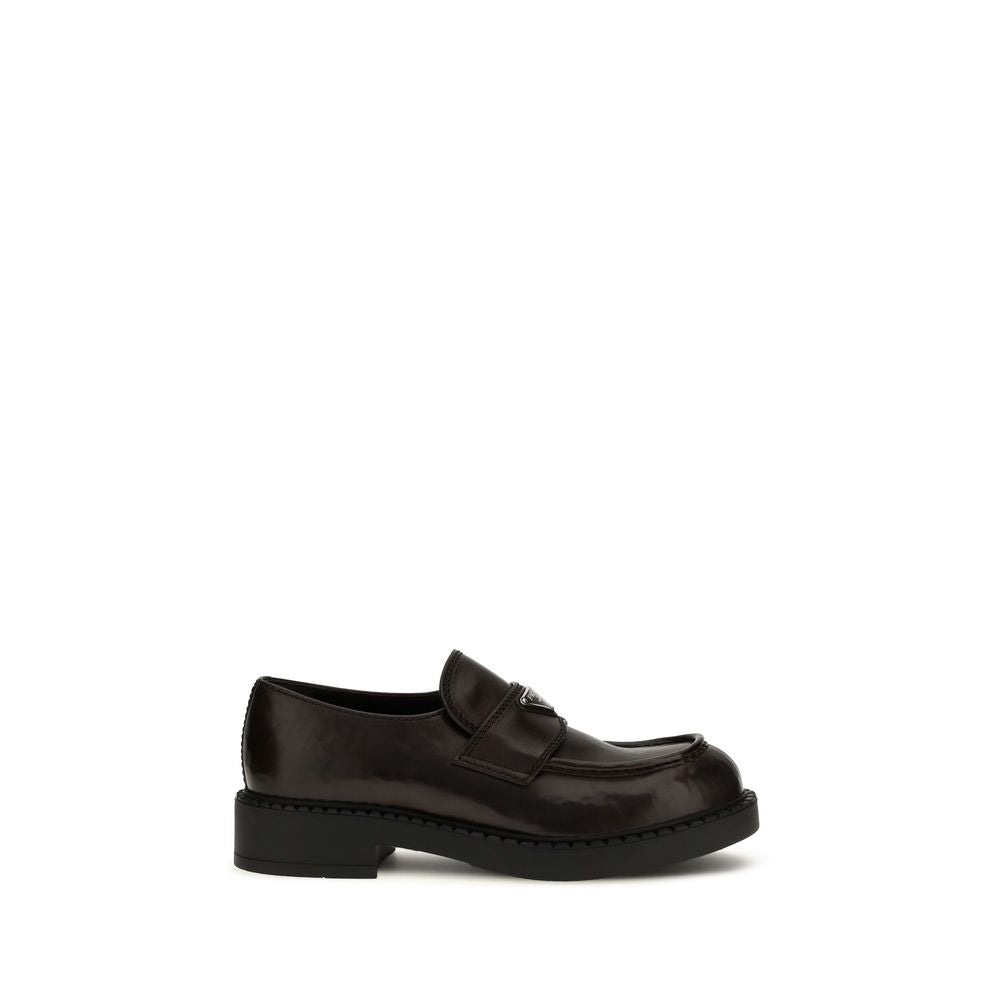 Prada Brown Brushed Calf Leather Slip-On Loafers