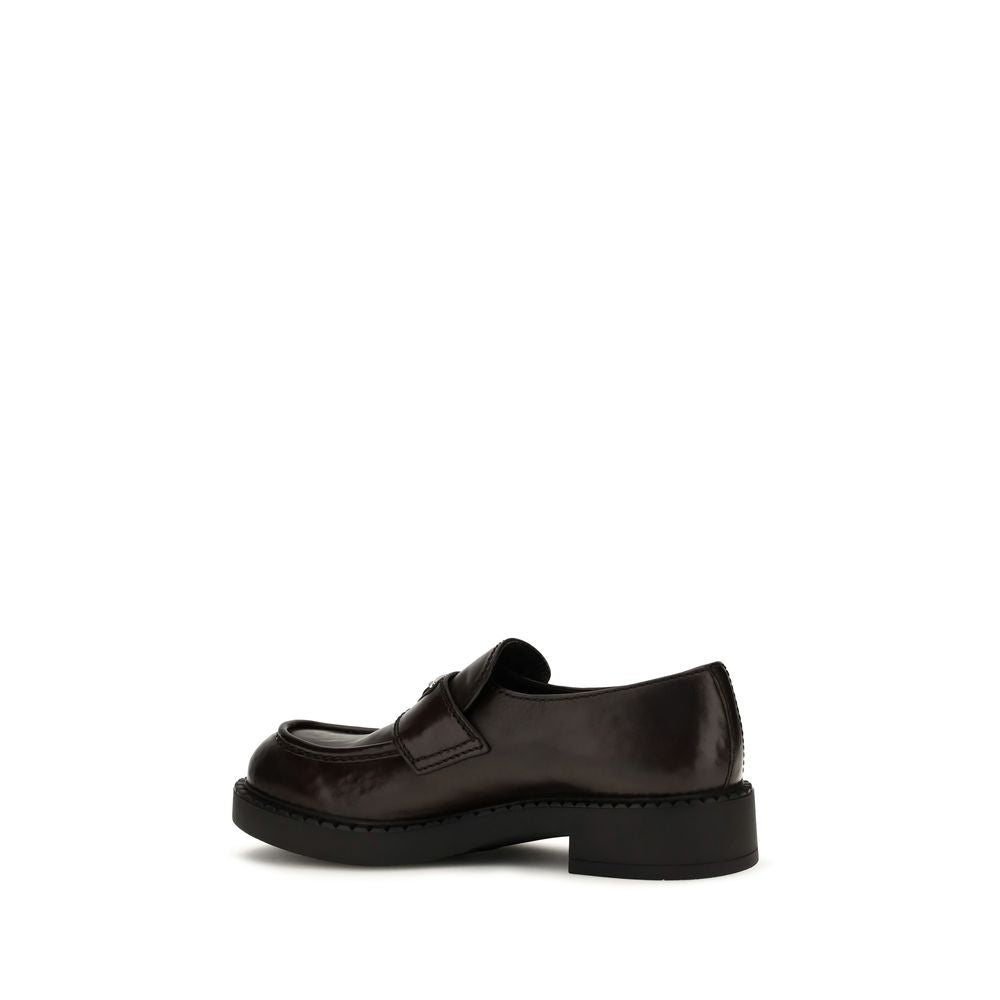 Prada Brown Brushed Calf Leather Slip-On Loafers