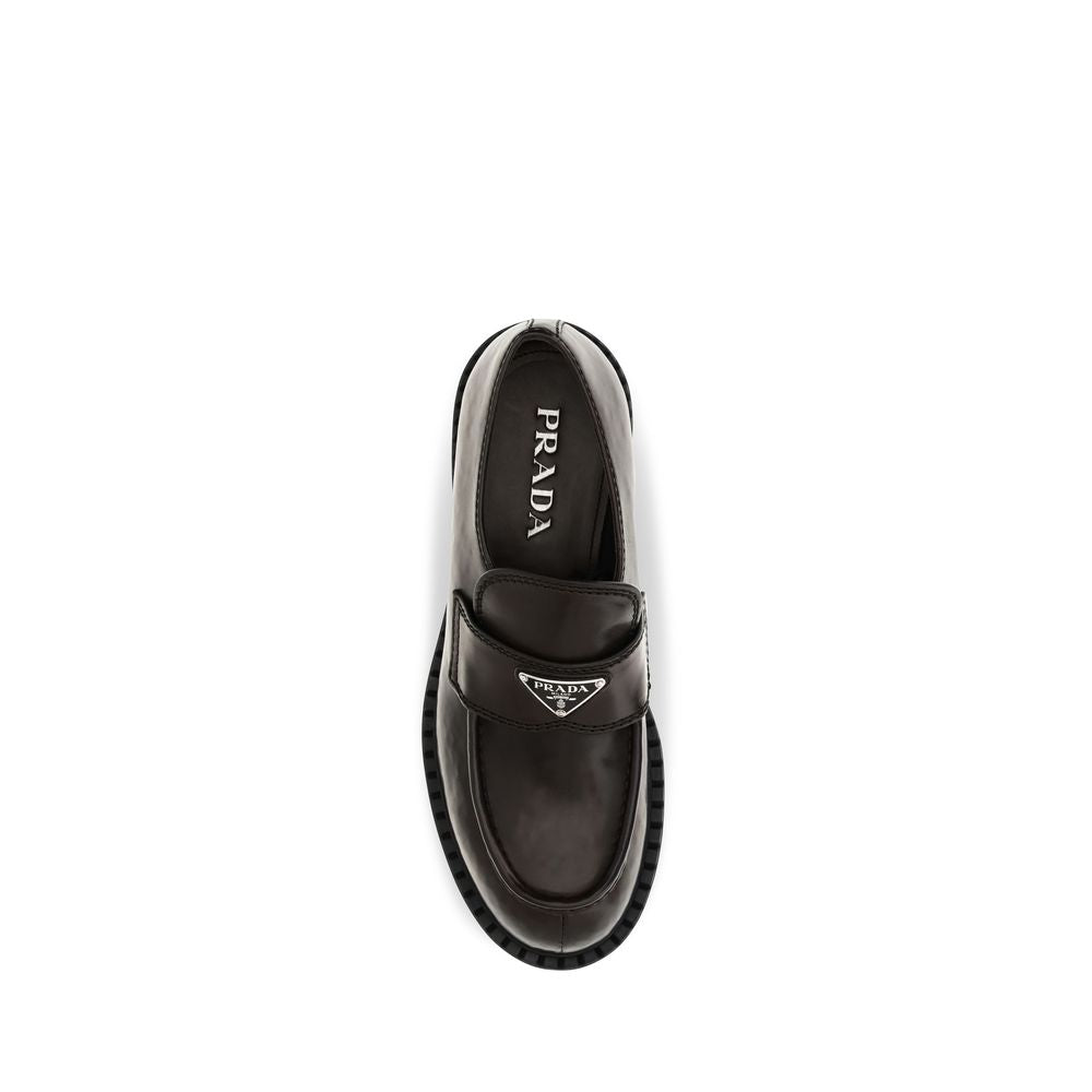 Prada Brown Brushed Calf Leather Slip-On Loafers