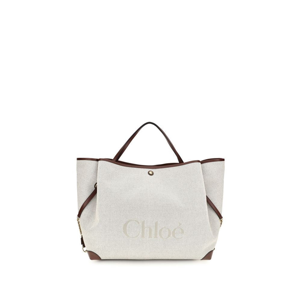 Chloé Beige Cotton Jacquard Canvas Shoulder Bag