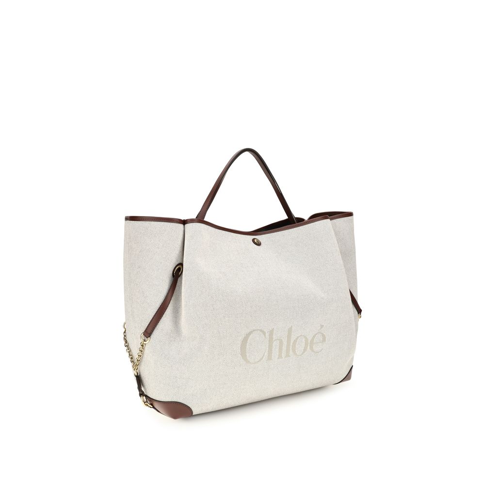 Chloé Beige Cotton Jacquard Canvas Shoulder Bag