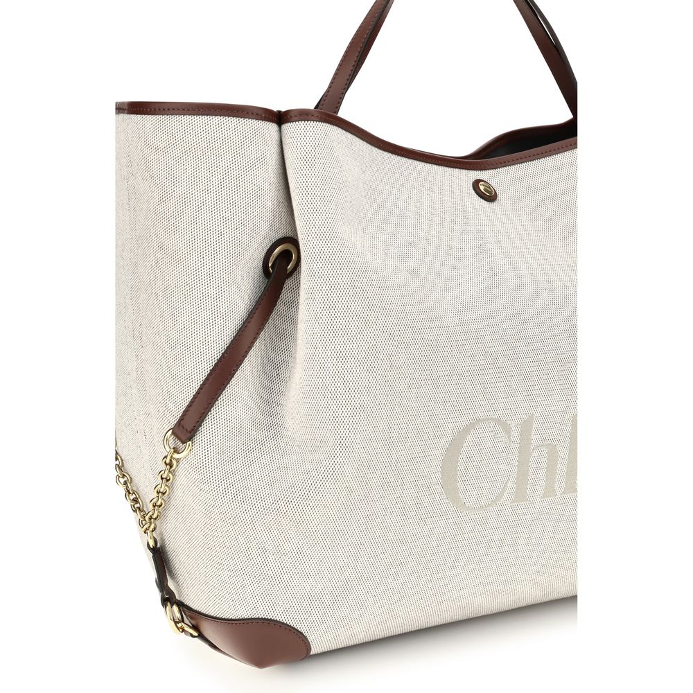 Chloé Beige Cotton Jacquard Canvas Shoulder Bag
