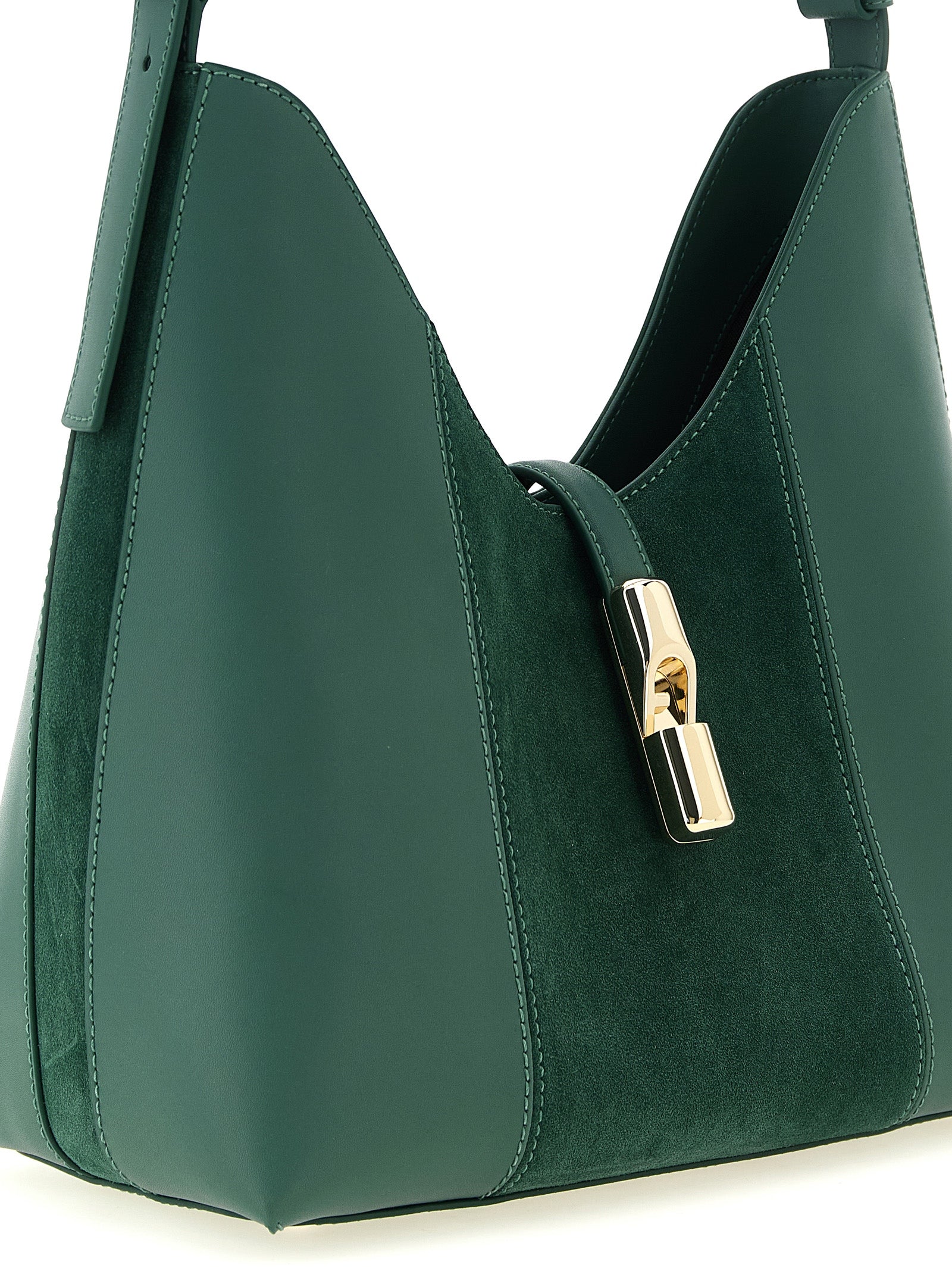 Furla Bicolor Green Calfskin Shoulder Bag