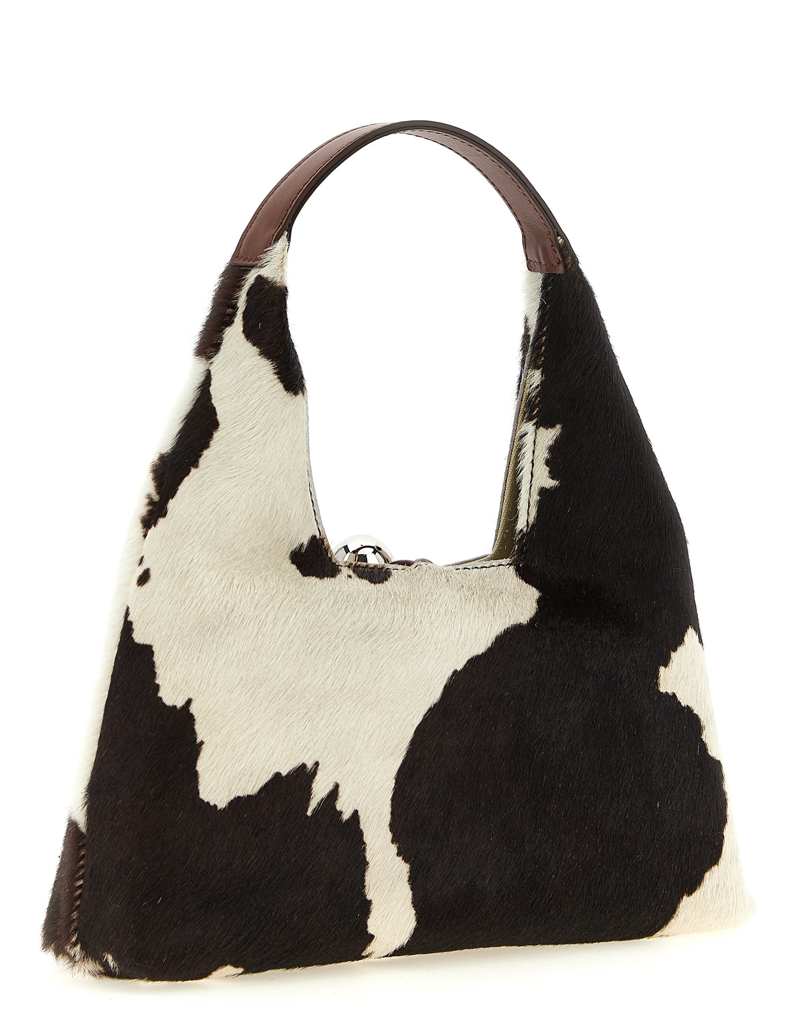 Marni Brown and White Calfskin and Pony Hair Trapeze Small Handbag