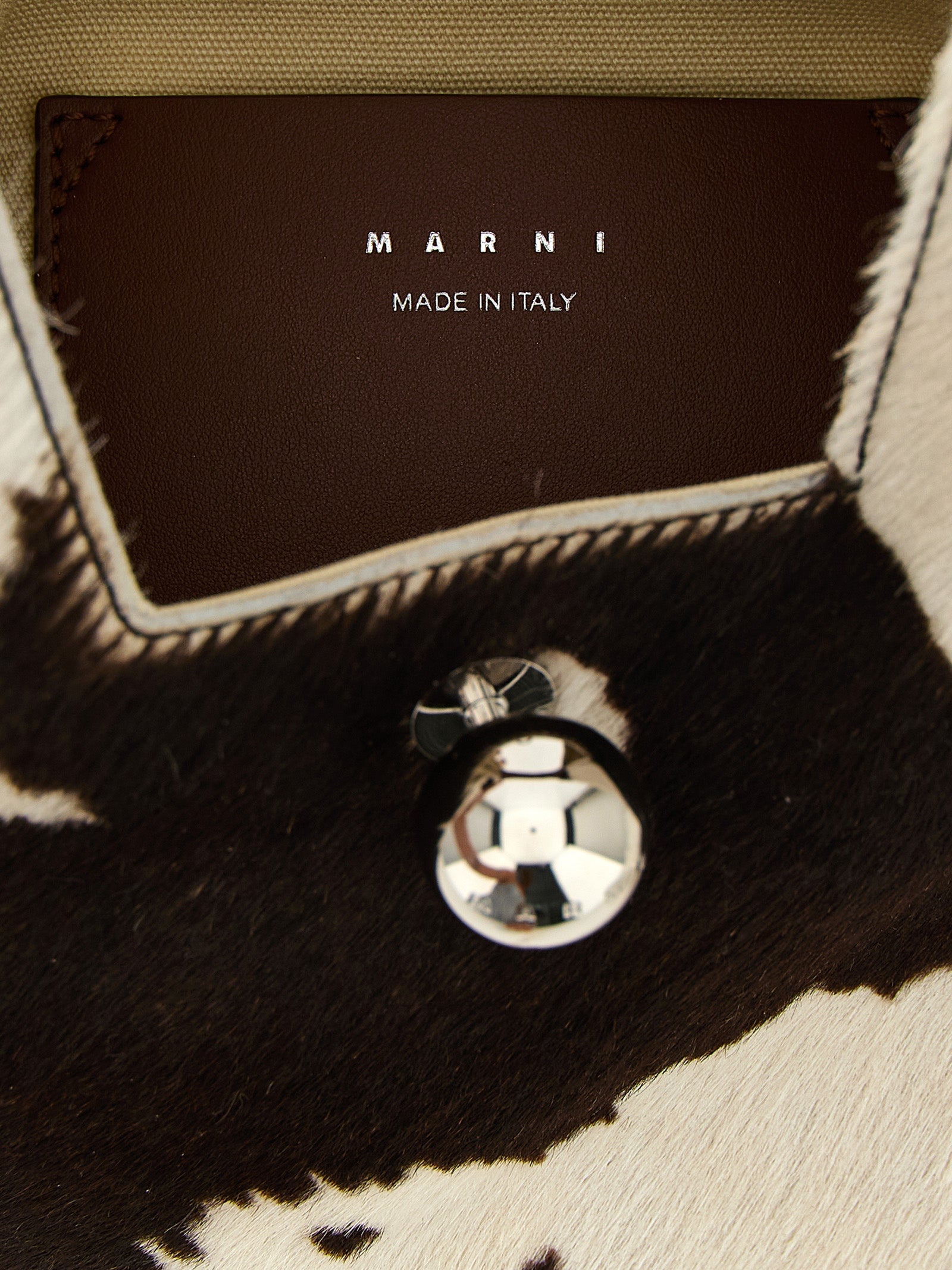Marni Brown and White Calfskin and Pony Hair Trapeze Small Handbag