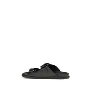 Dolce & Gabbana Black Calf Leather Flat Sandals