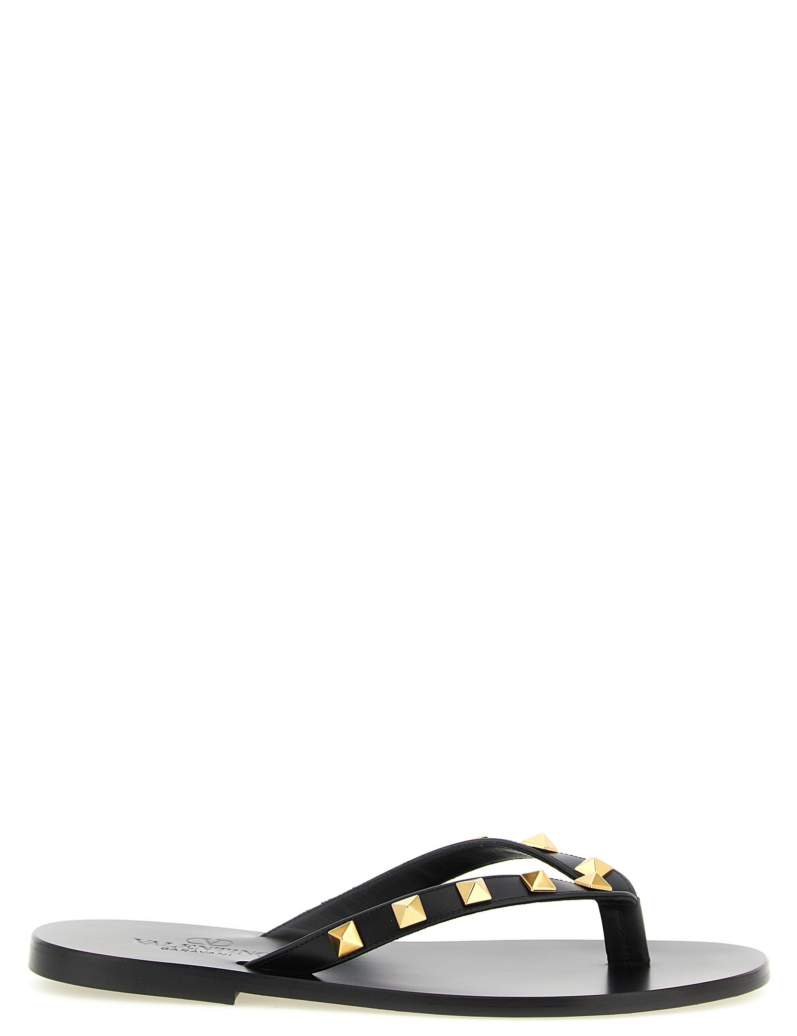 Valentino Garavani Black Calfskin Thong Sandals