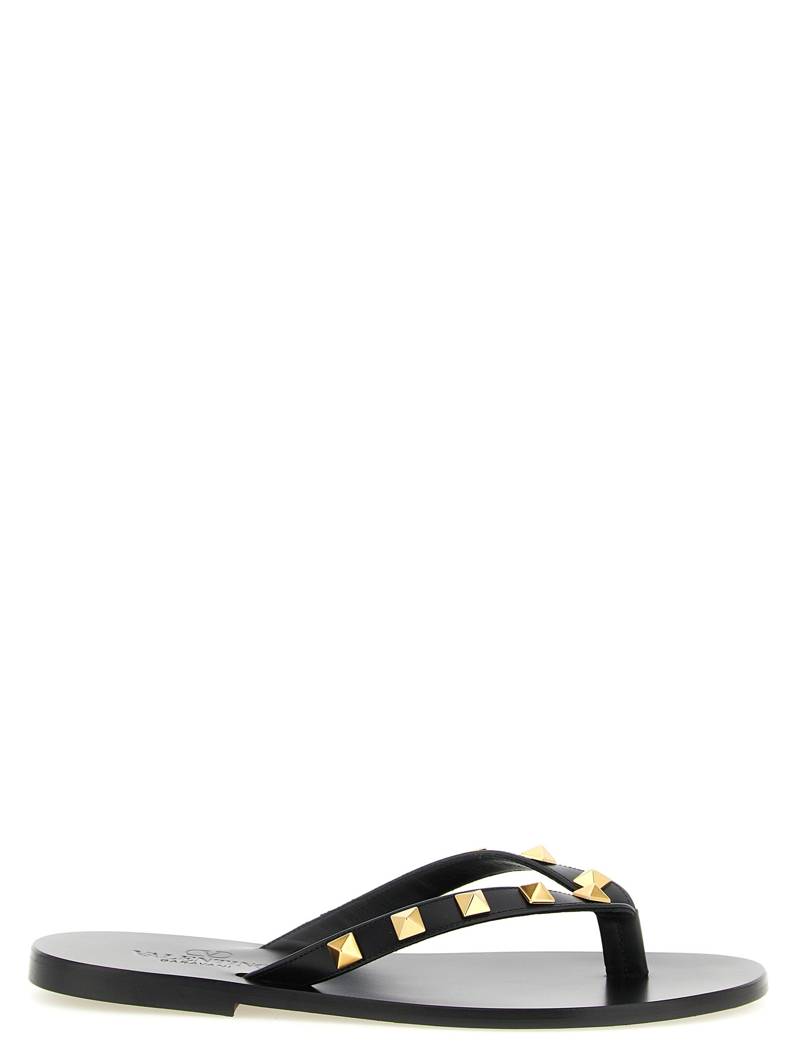 Valentino Garavani Black Calfskin Thong Sandals