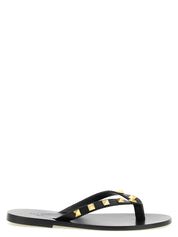 Valentino Garavani Black Calfskin Thong Sandals