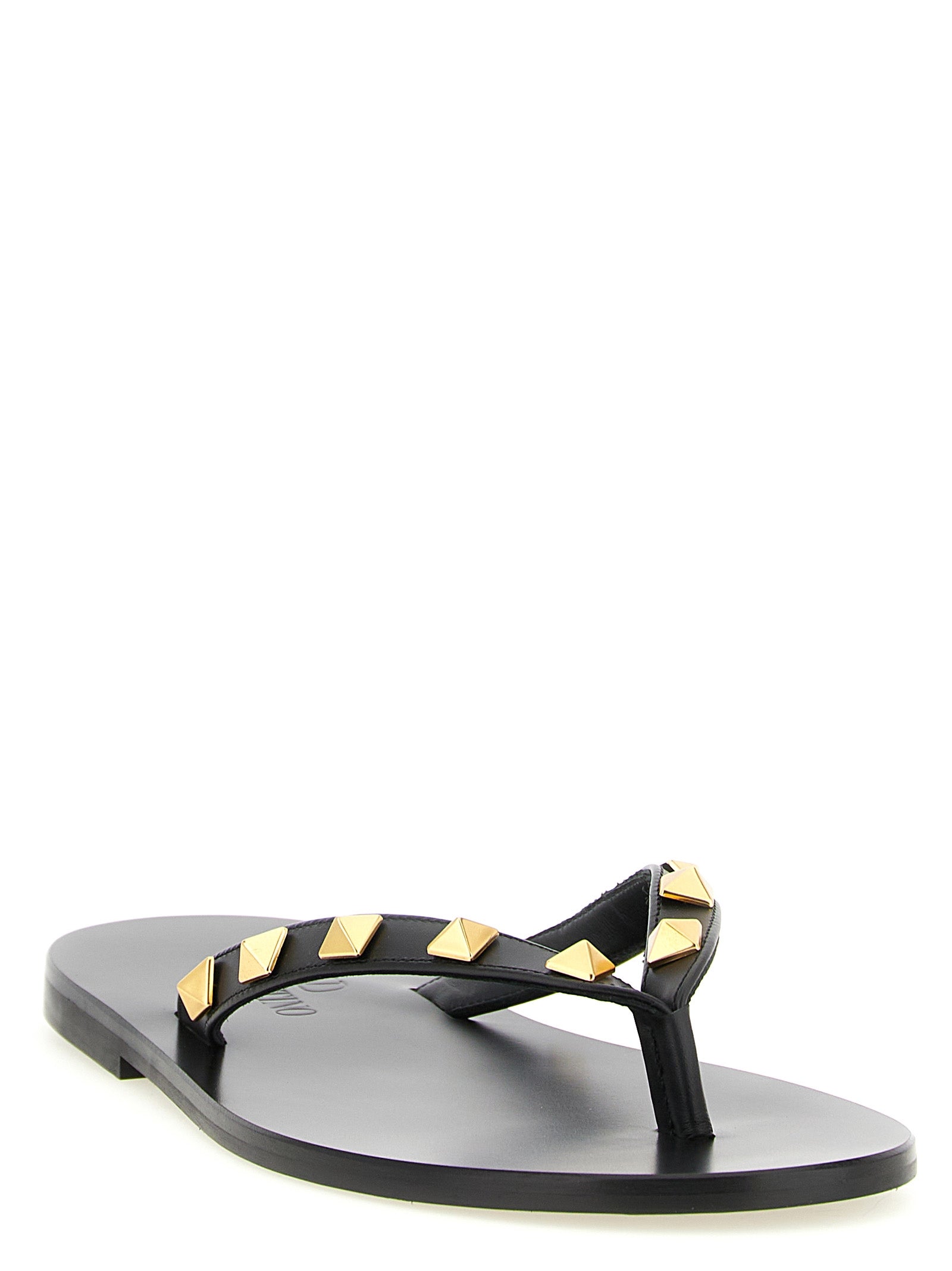 Valentino Garavani Black Calfskin Thong Sandals