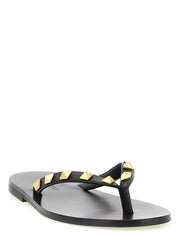Valentino Garavani Black Calfskin Thong Sandals