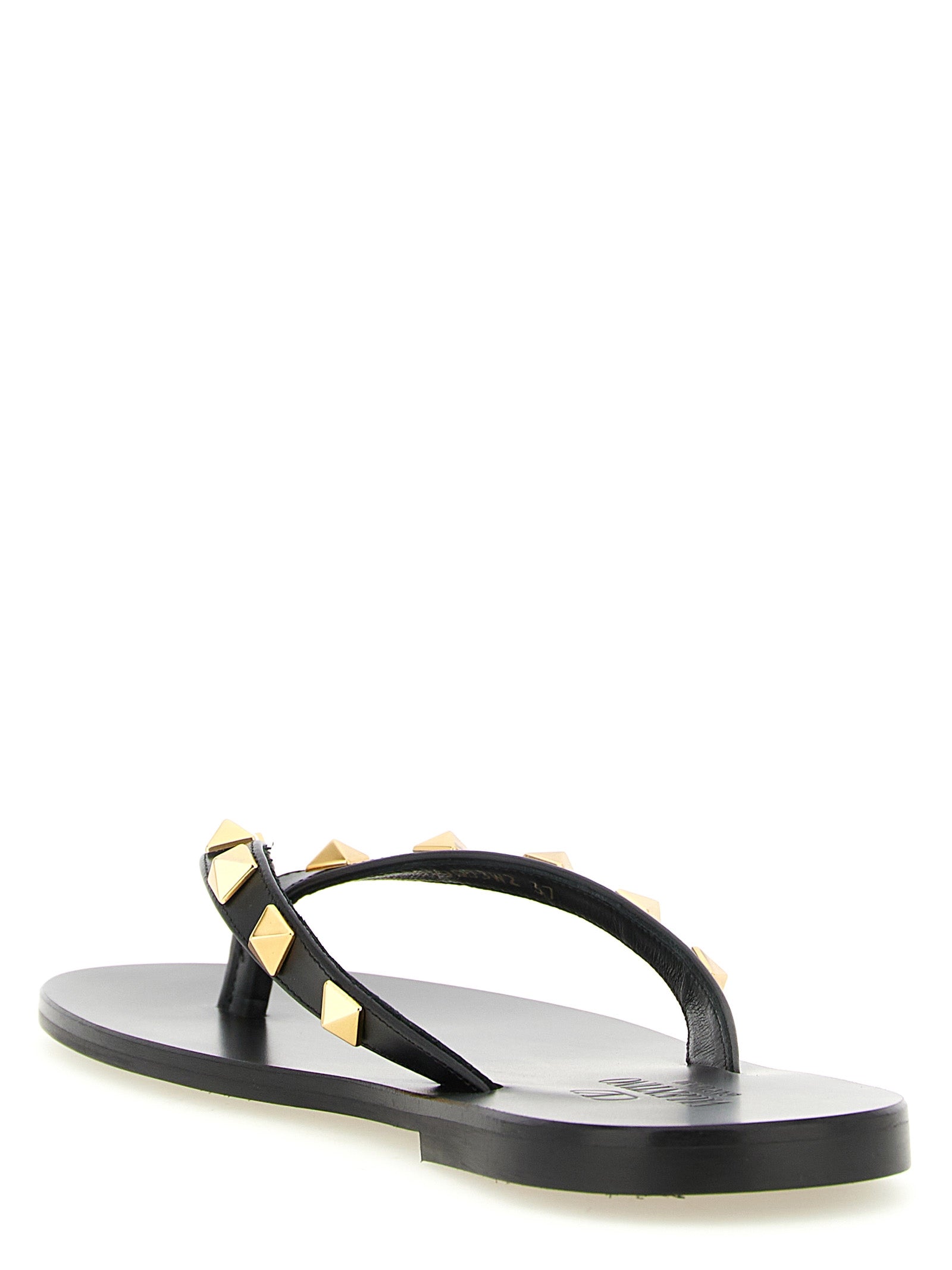 Valentino Garavani Black Calfskin Thong Sandals