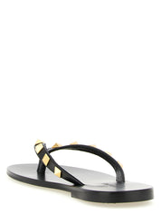 Valentino Garavani Black Calfskin Thong Sandals
