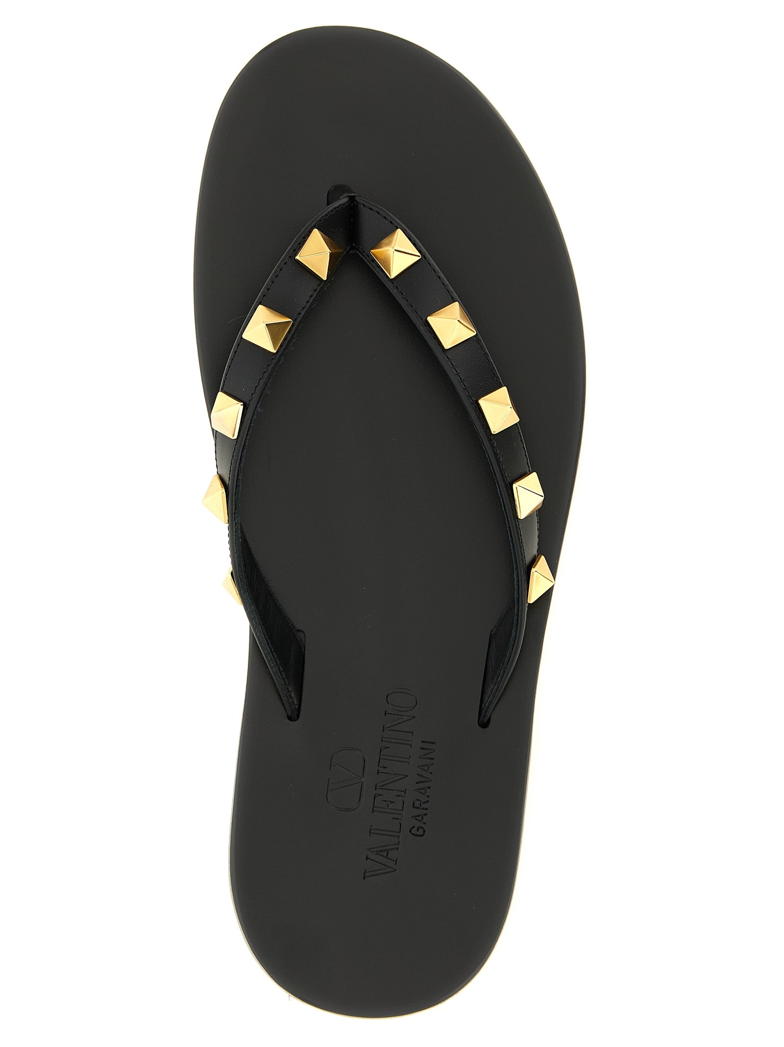 Valentino Garavani Black Calfskin Thong Sandals