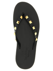 Valentino Garavani Black Calfskin Thong Sandals
