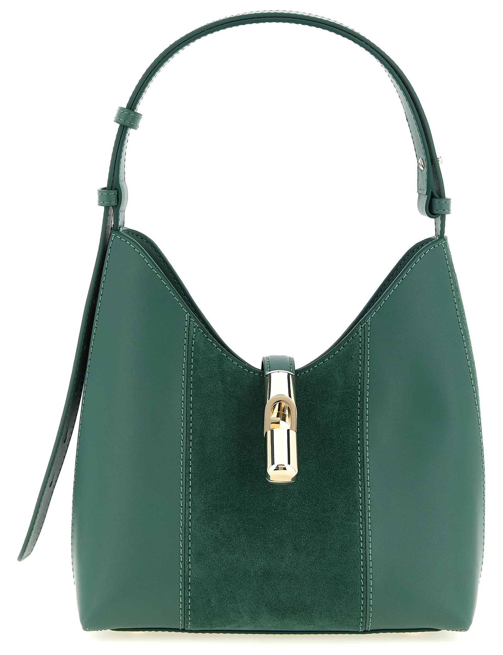 Furla Forest Green Calfskin and Suede Hobo Bag