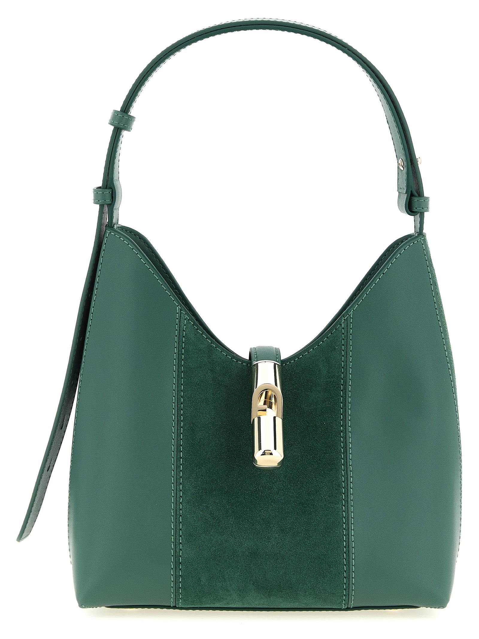 Furla Forest Green Calfskin and Suede Hobo Bag