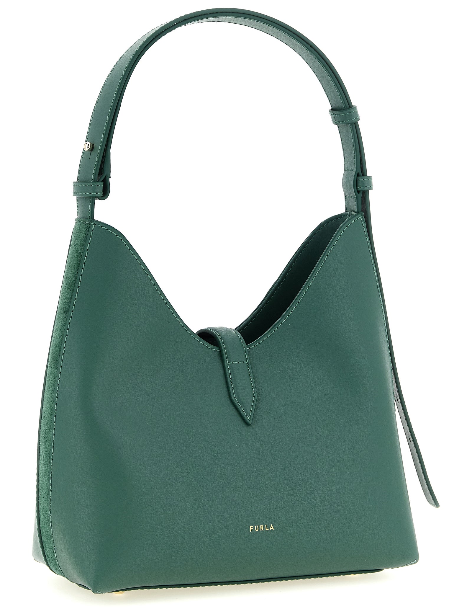 Furla Forest Green Calfskin and Suede Hobo Bag