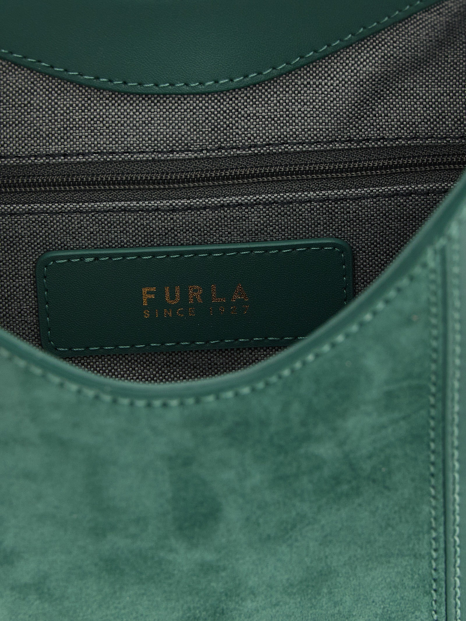 Furla Forest Green Calfskin and Suede Hobo Bag