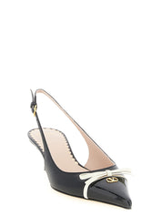 Valentino Garavani White Black Leather Mid Heel Pumps