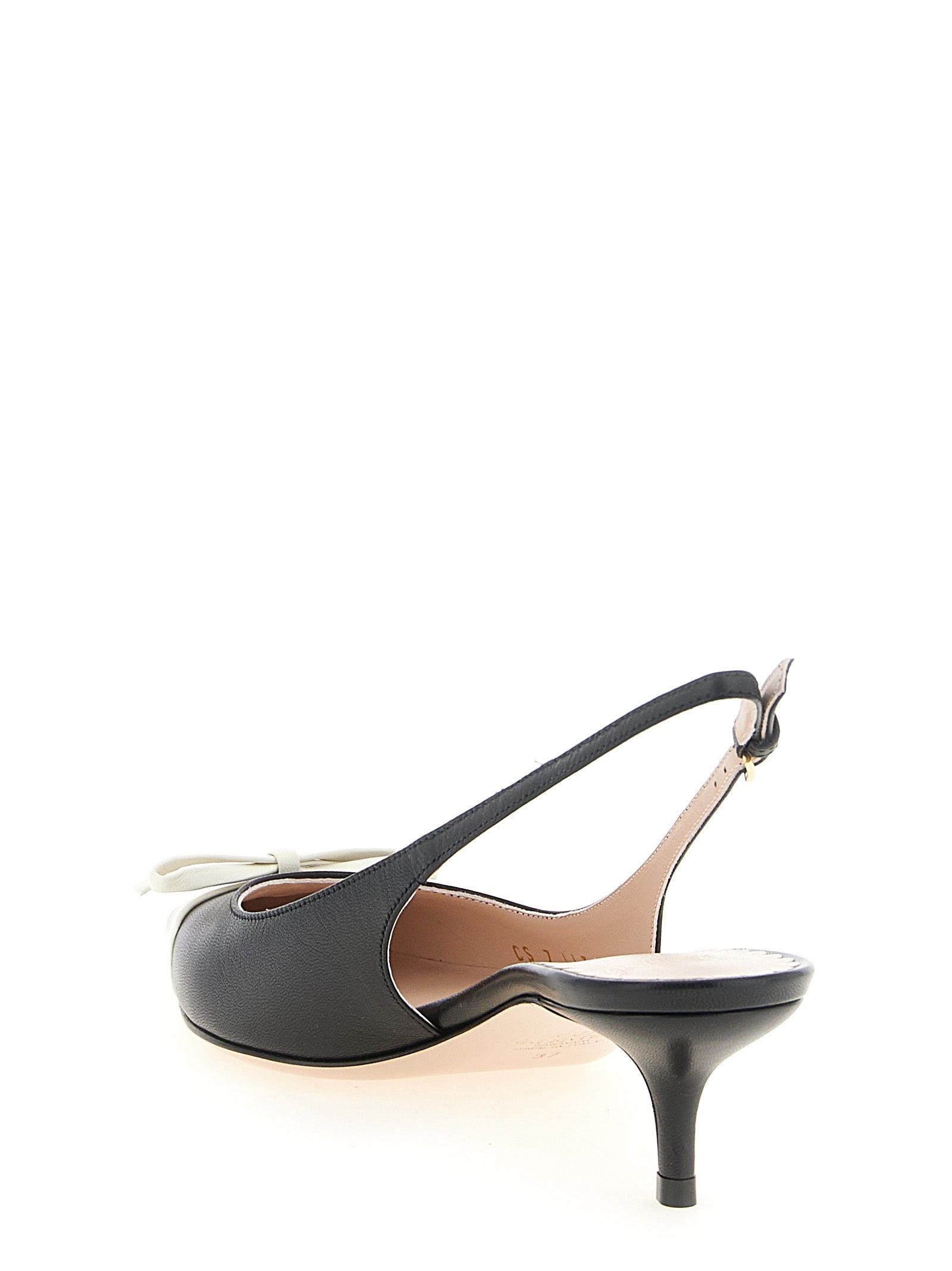Valentino Garavani White Black Leather Mid Heel Pumps