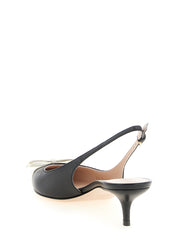 Valentino Garavani White Black Leather Mid Heel Pumps