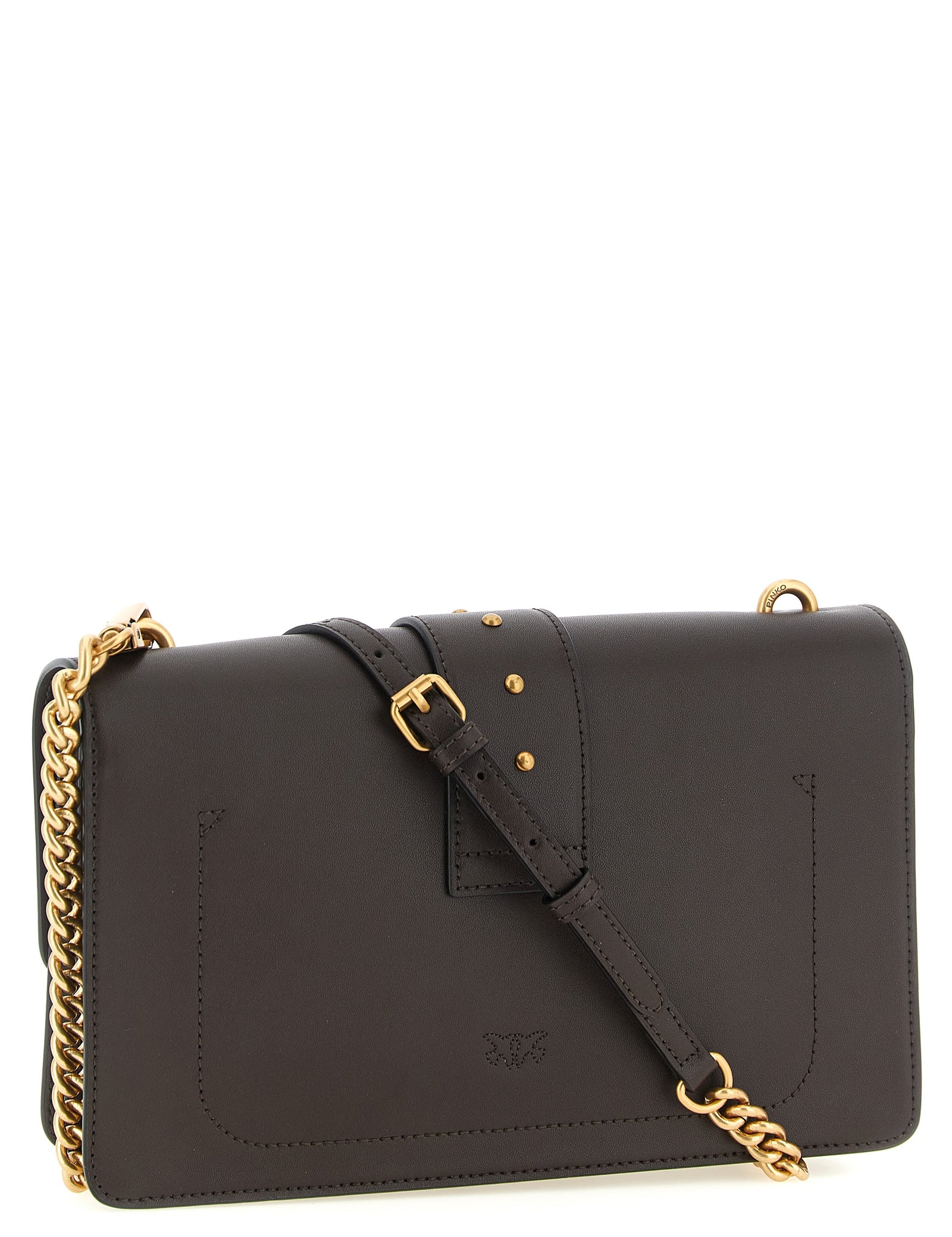 PINKO Dark Brown Calfskin Crossbody Bag