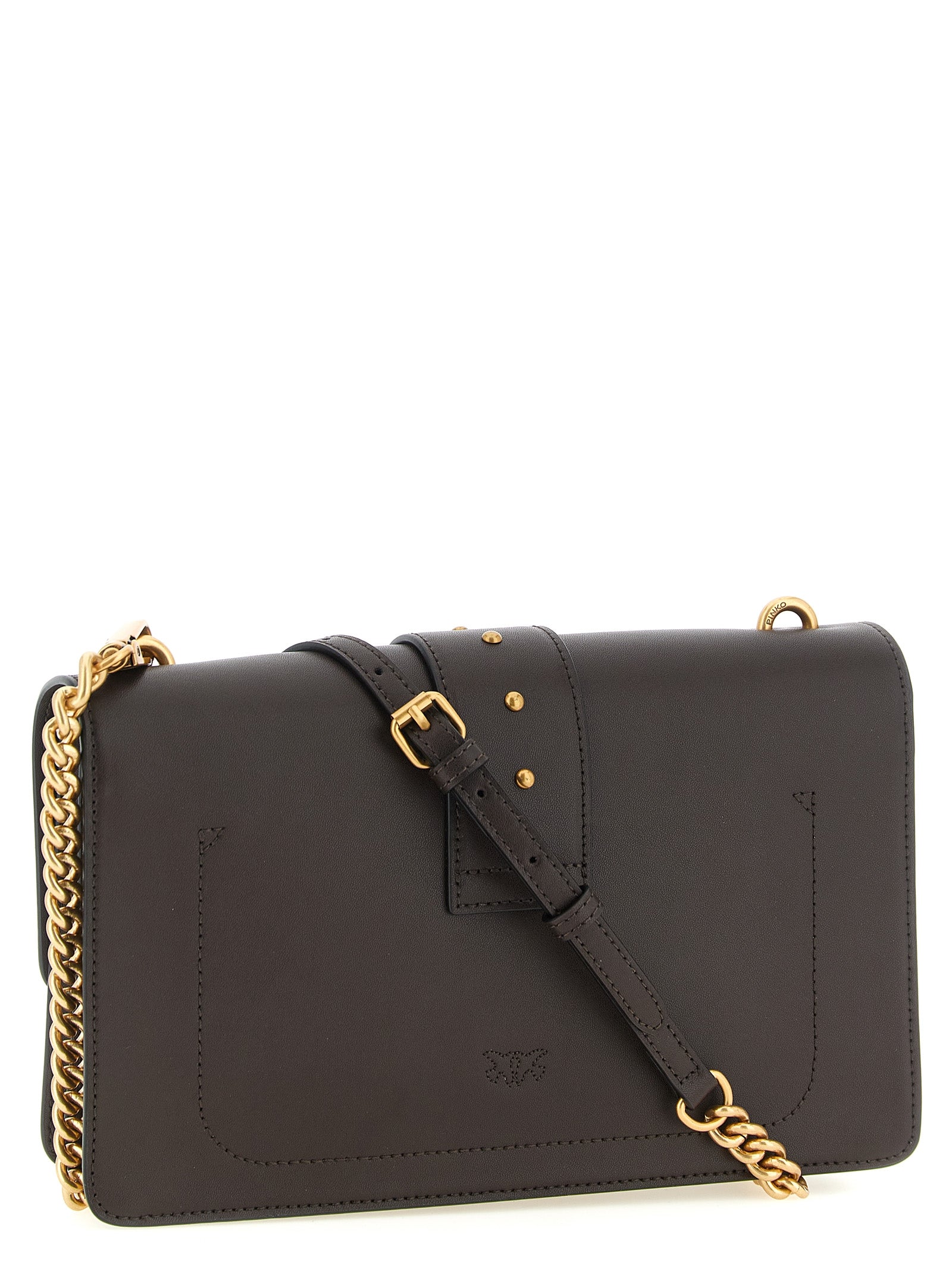 PINKO Dark Brown Calfskin Crossbody Bag