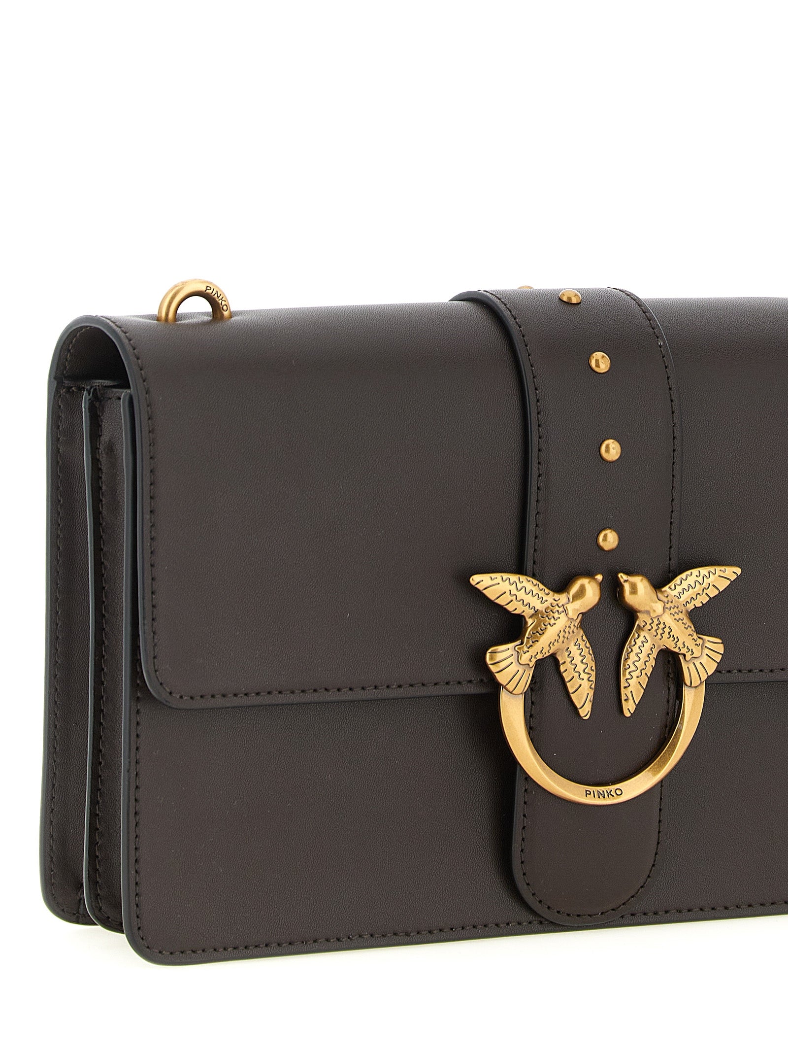PINKO Dark Brown Calfskin Crossbody Bag