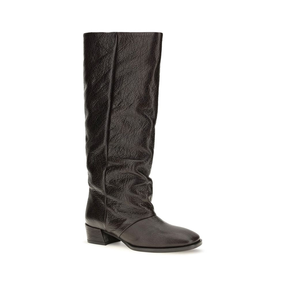 P.A.R.O.S.H. Brown Calf Leather Flat Boots