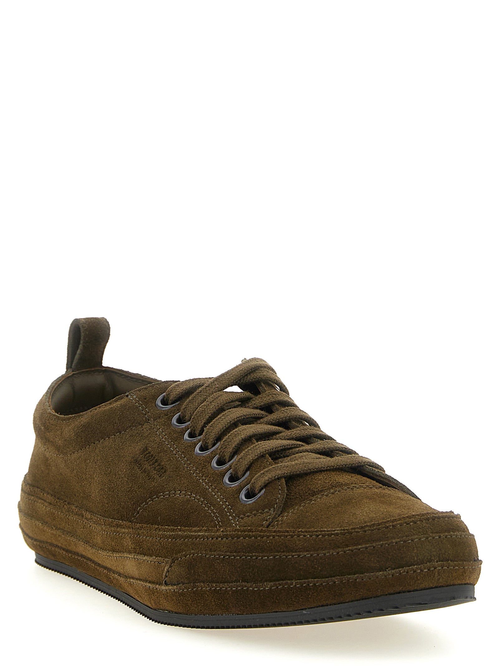 Tom Ford Olive Green Suede Low Top Sneakers