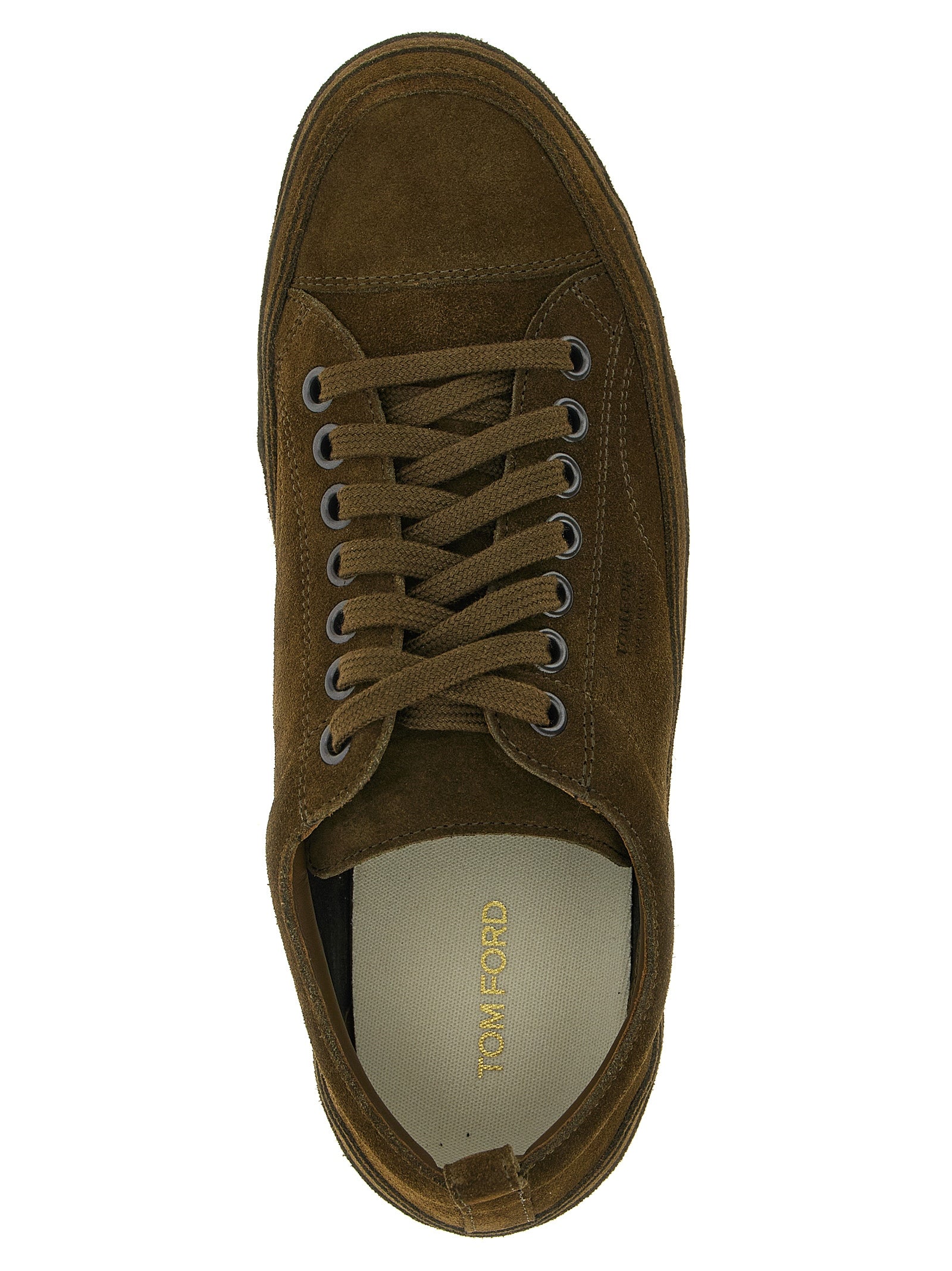 Tom Ford Olive Green Suede Low Top Sneakers