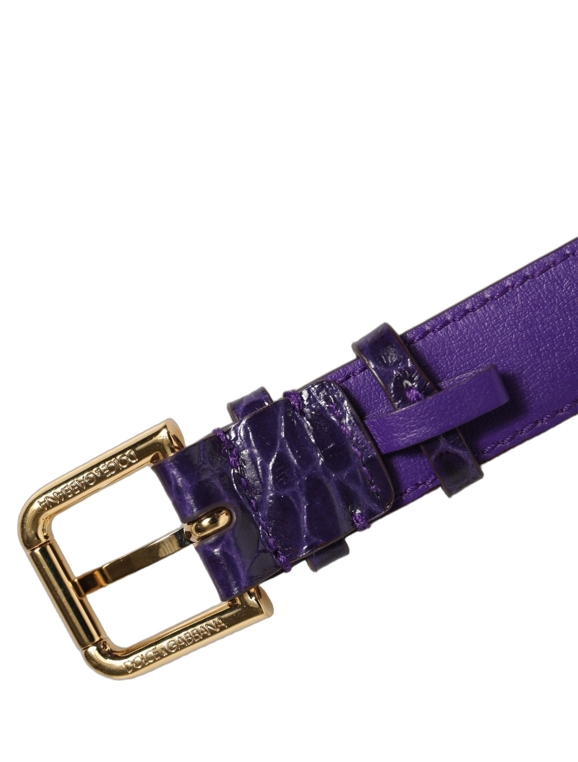 Violet Calf Leather Gold-Tone Buckle Bracelet - Dolce & Gabbana