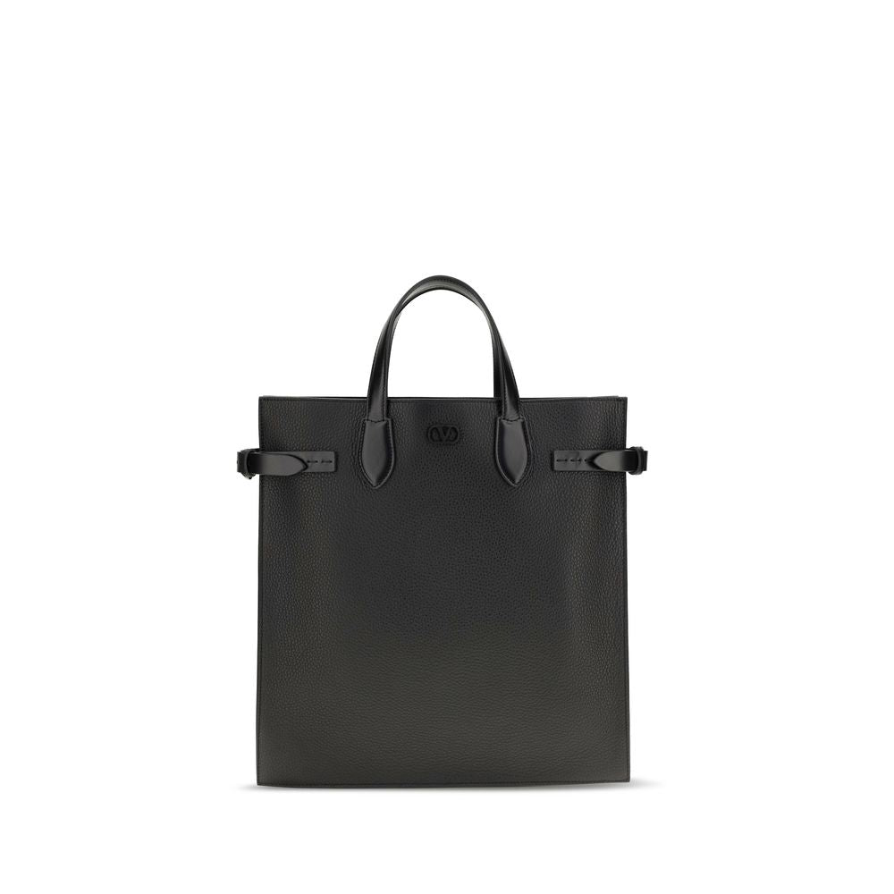 Valentino Garavani Black Grained Leather Shoulder Bag