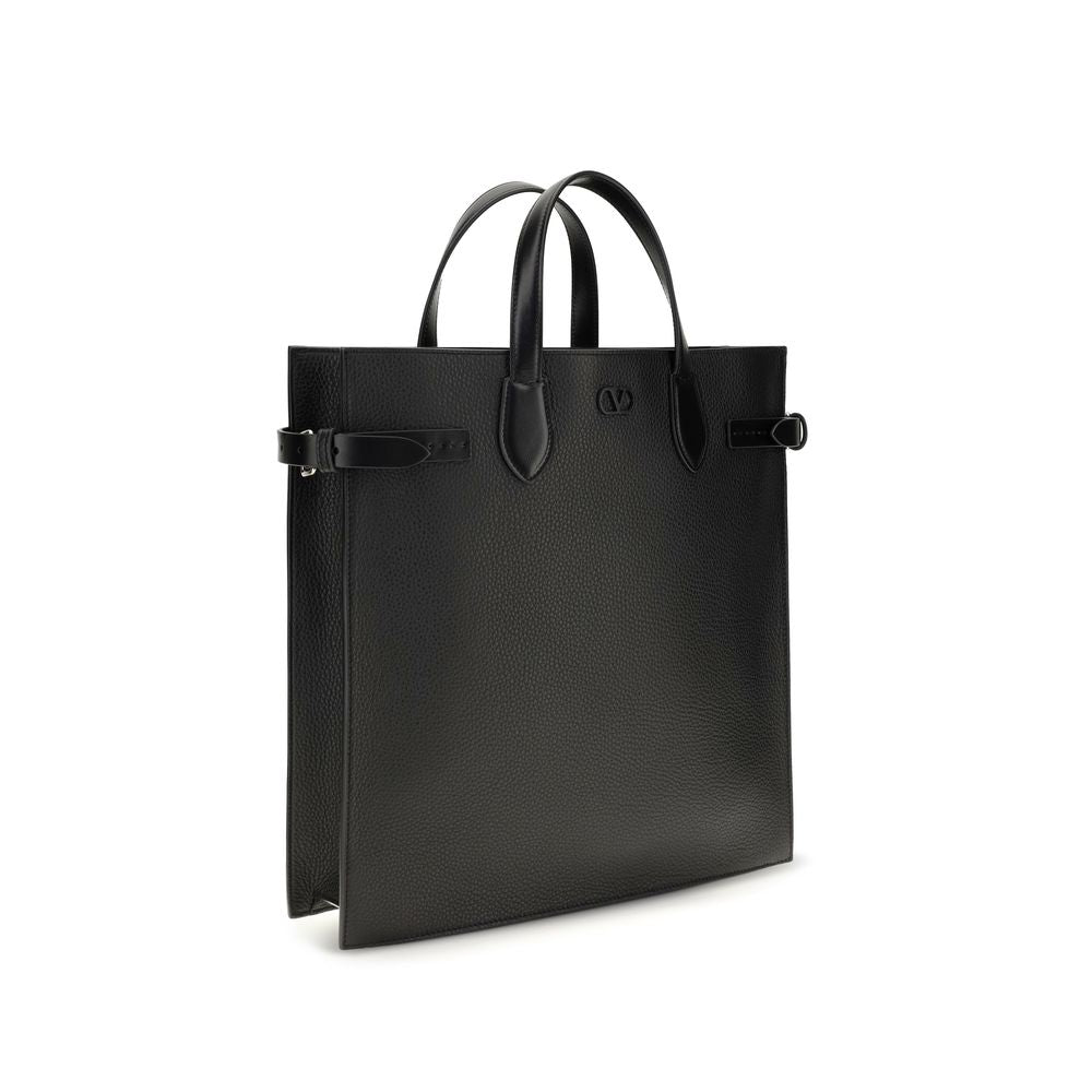 Valentino Garavani Black Grained Leather Shoulder Bag