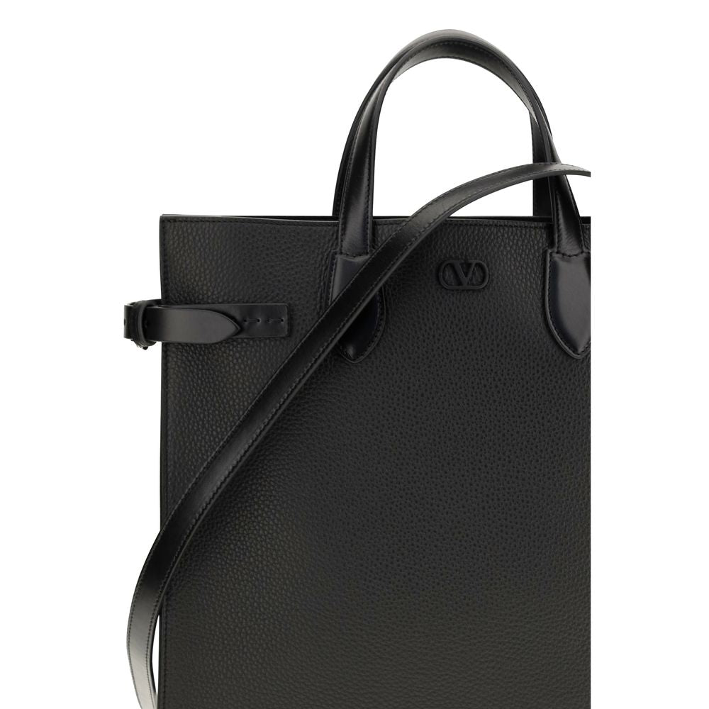 Valentino Garavani Black Grained Leather Shoulder Bag