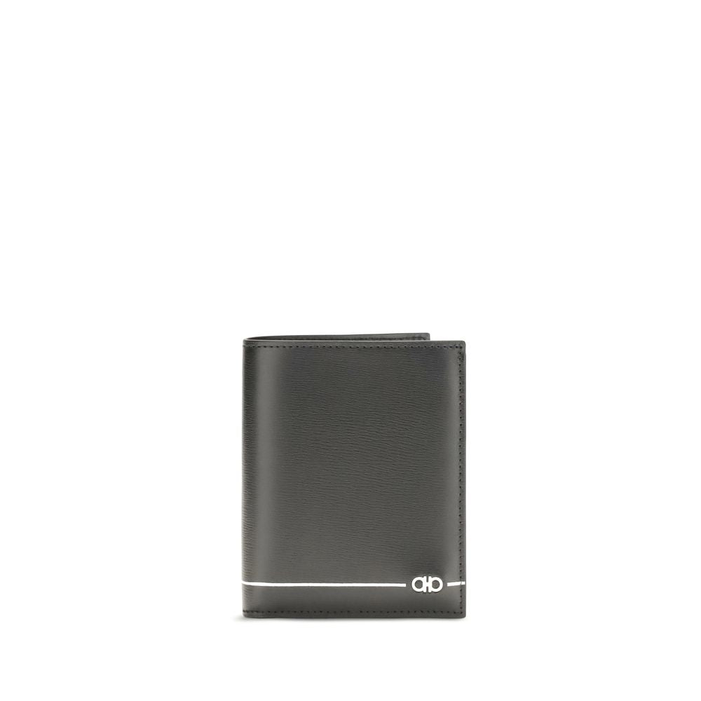 Ferragamo Black Calf Leather Gancini Wallet
