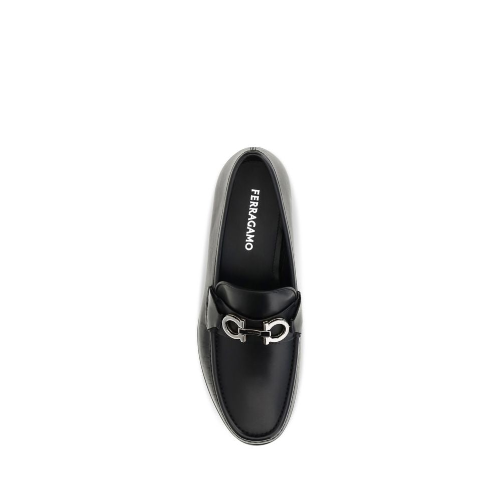 Ferragamo Black Calf Leather Loafers