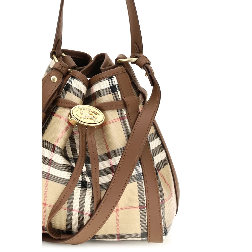 Burberry Beige Check Calf Leather Bucket Bag
