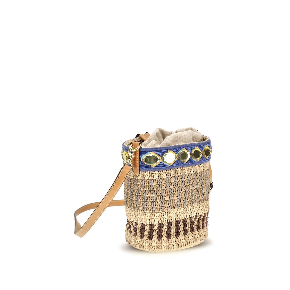 Valentino Garavani Beige Raffia Bucket Bag